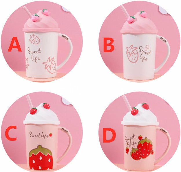 Bottles/Cups/Mugs |  Kawaii Strawberry Ceramic Mugs Pn3824 Bottles/Cups/Mugs Bottles/Cups/Mugs