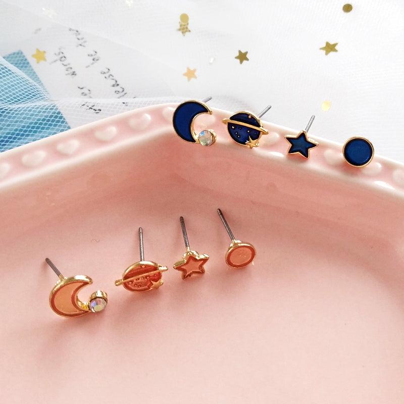 Earrings |  Cute Moon And Star Earrings Set Pn3648 Earrings Blue