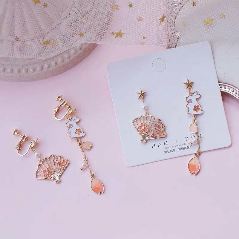 Earrings |  Kawaii Rabbit Sakura Earrings/Clips Pn3230 Earrings Clips / A