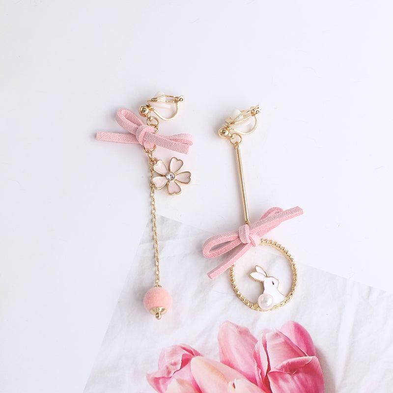 Earrings |  Kawaii Rabbit Sakura Earrings/Clips Pn3858 Earrings Clips