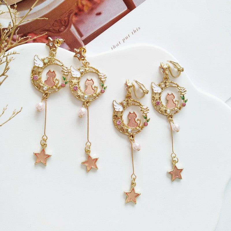 Necklaces/Chokers |  Cute Cat Moon Earrings/Clips Pn1229 Necklaces/Chokers Clips