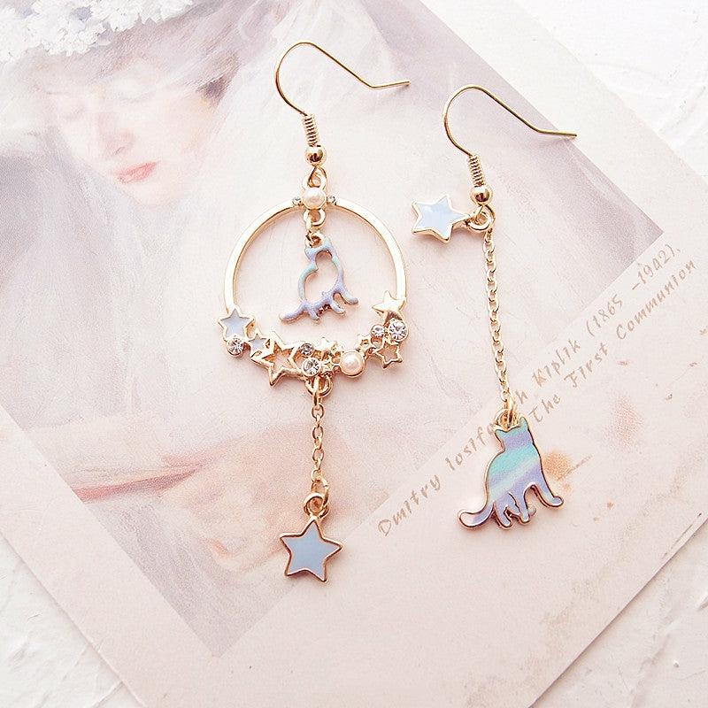 Necklaces/Chokers |  Cute Cat Star Earrings/Clips Pn1643 Necklaces/Chokers Clips / Blue