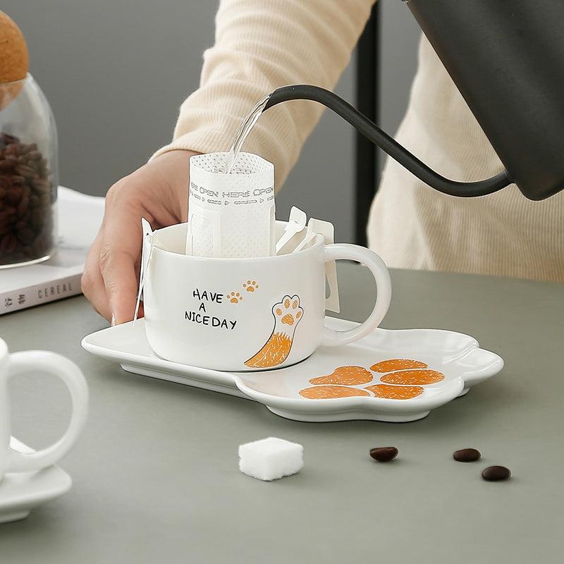 Bottles/Cups/Mugs |  Cute Paw Ceramic Cup And Dish Set Pn5136 Bottles/Cups/Mugs Bottles/Cups/Mugs