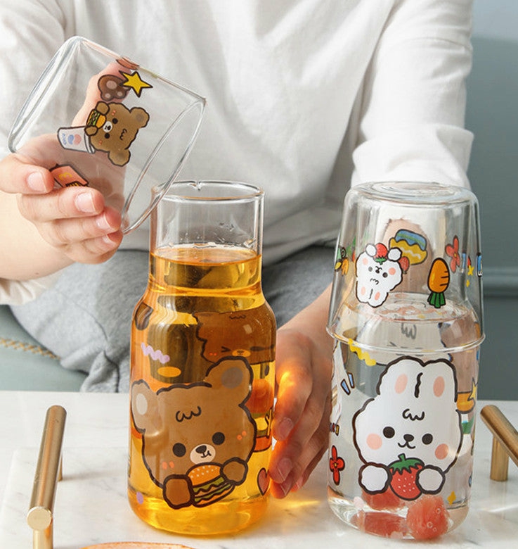 Bottles/Cups/Mugs |  Kawaii Bear And Rabbit Glass Water Bottle And Cups Pn4500 Bottles/Cups/Mugs Bottles/Cups/Mugs